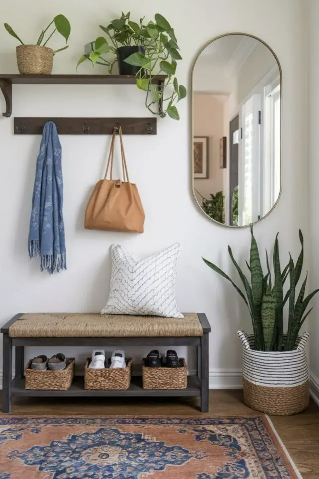 home staging guide ultime entrée agréable épurée banc rangement chaussure porte-manteau miroir