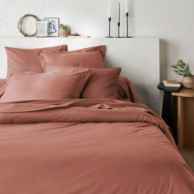 Housse de couette unie coton biologique Bois de rose