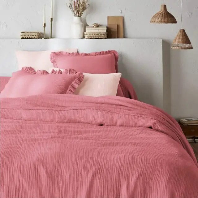 Housse de couette unie en gaze de coton rose pivoine 