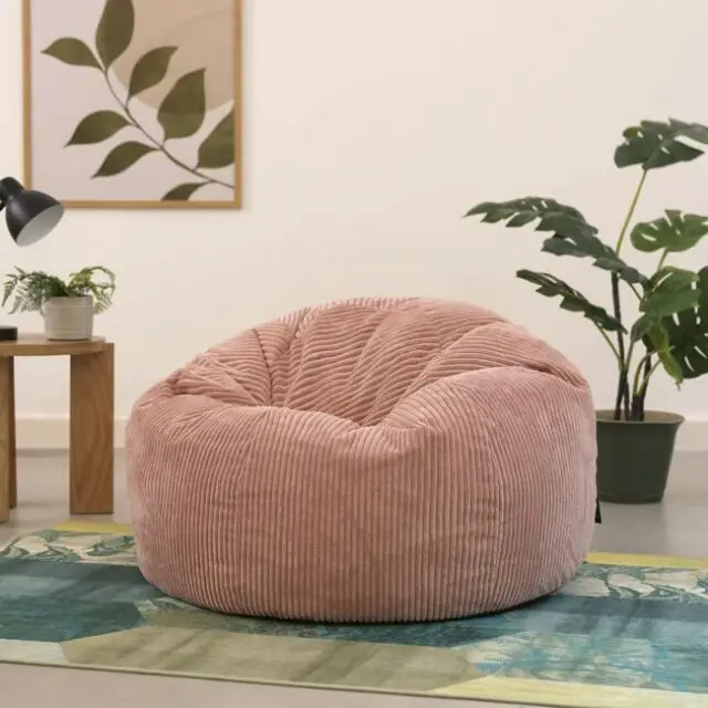 Pouf velours côtelé rose