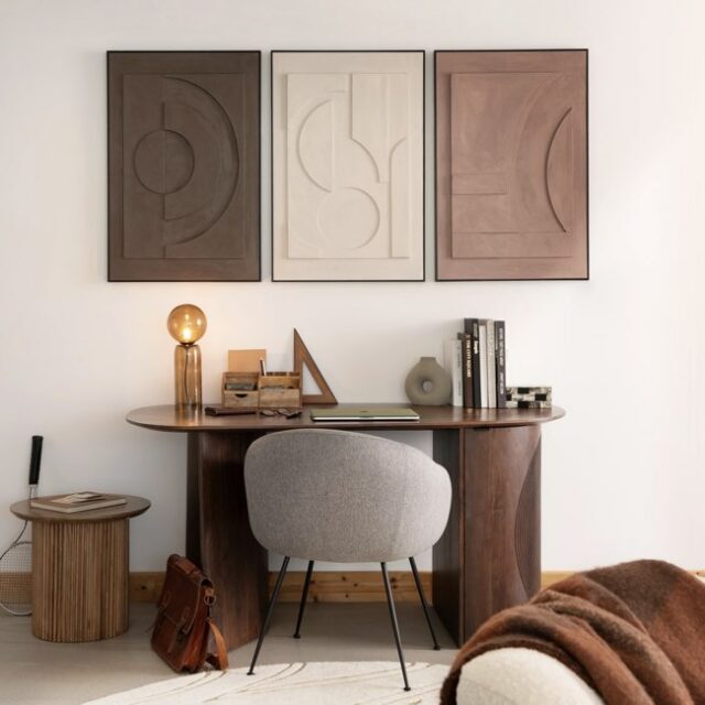 Toiles peintes marron et beiges (x3) 60x90