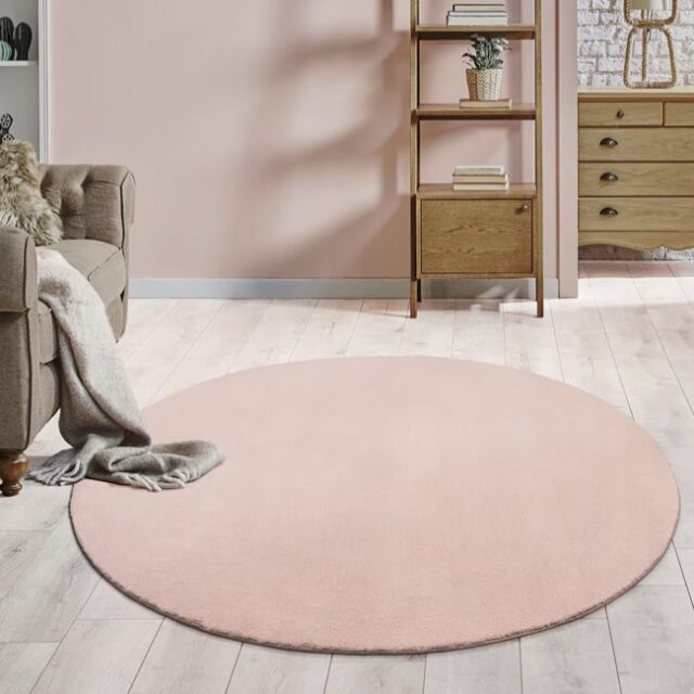 Tapis lavable et antidérapant, uni, rose, 120 cm, rond