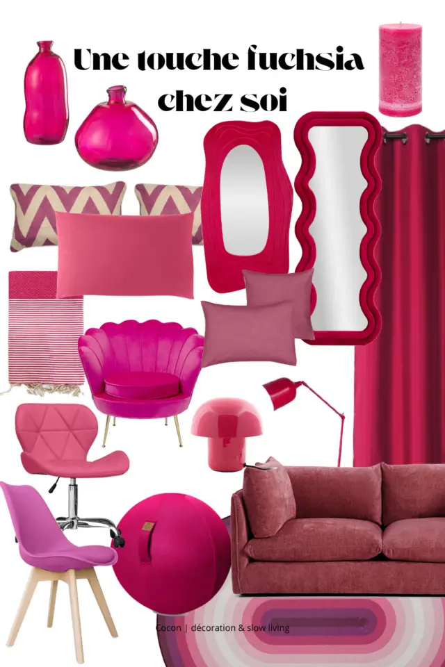 où acheter des accessoires et objets décoratifs fuchsia coussin rideau fauteuil vase miroir lampe 