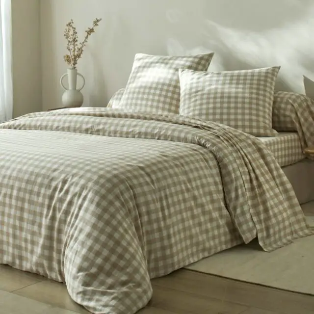 Linge de lit Lou imprimé carreaux beige