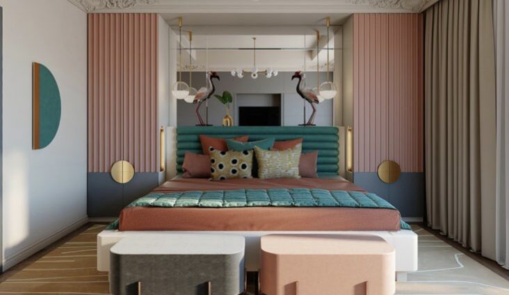 décoration moderne chic vieux rose chambre adulte peinture accessoires