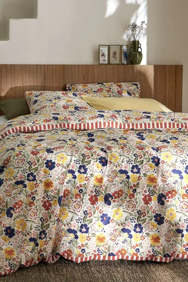 Housse de couette coton lavé imprimé floral