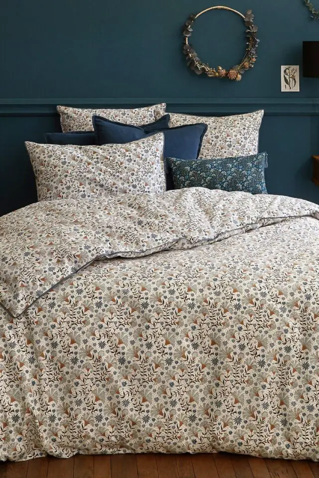 Housse de couette percale de coton imprimé fleurs 