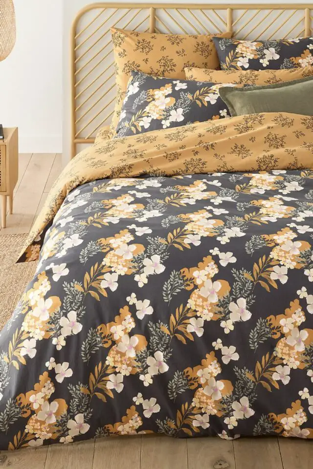 Housse de couette coton lavé noire et jaune