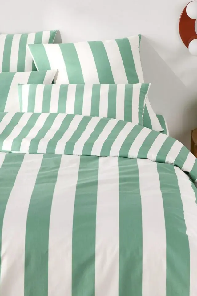 Housse de couette en coton rayé vert