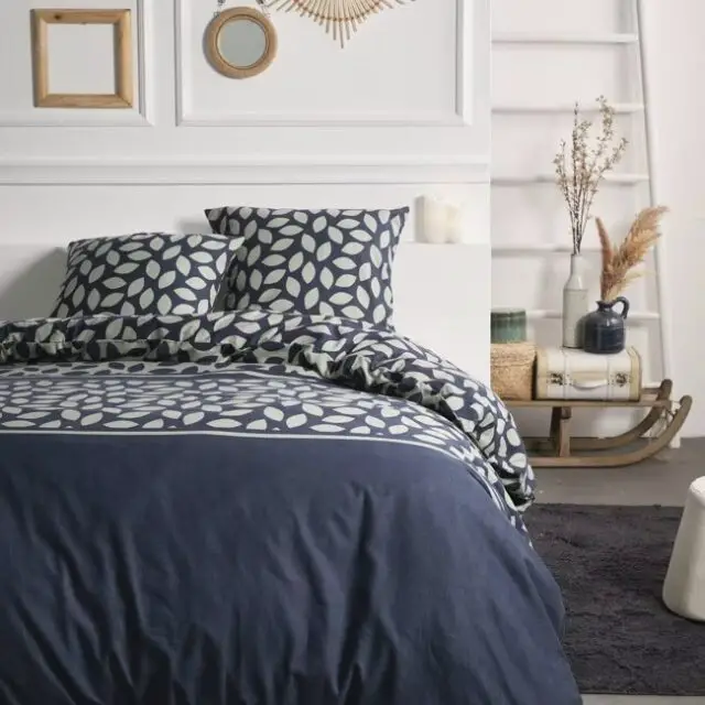 Parure de lit imprimé Floral coton 240x220cm bleu