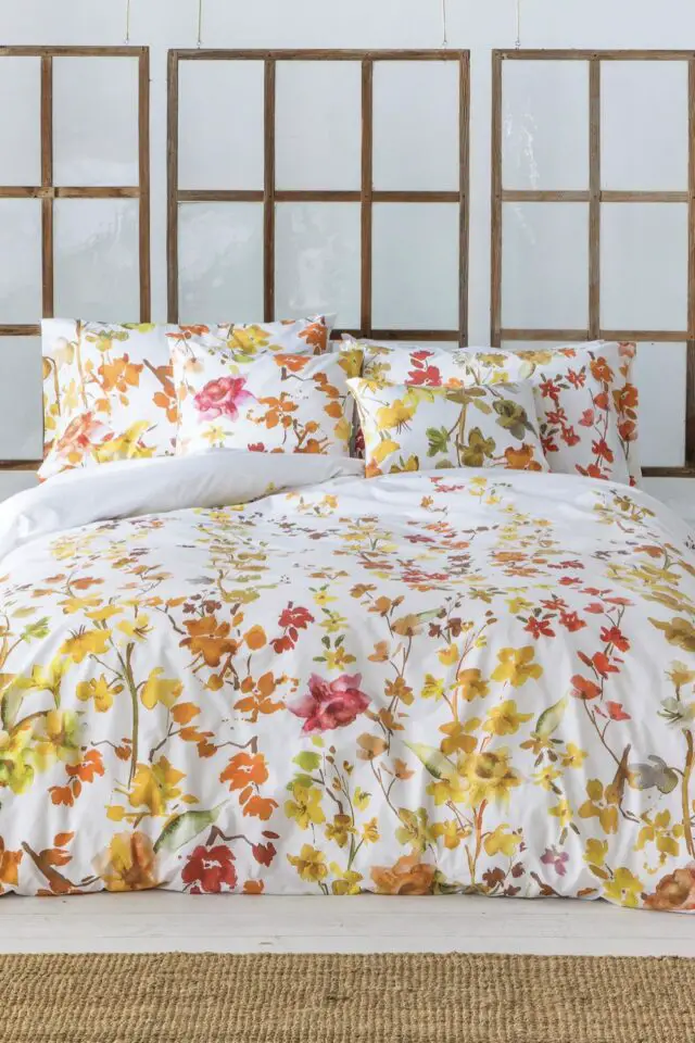 Haku amarillo - Housse de couette imprimé en percale Coton Multicolore