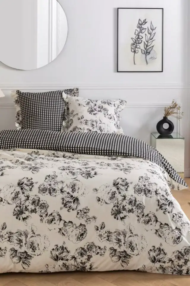 Ornella - Parure de lit 2 personnes coton imprimé ecru 260x240cm