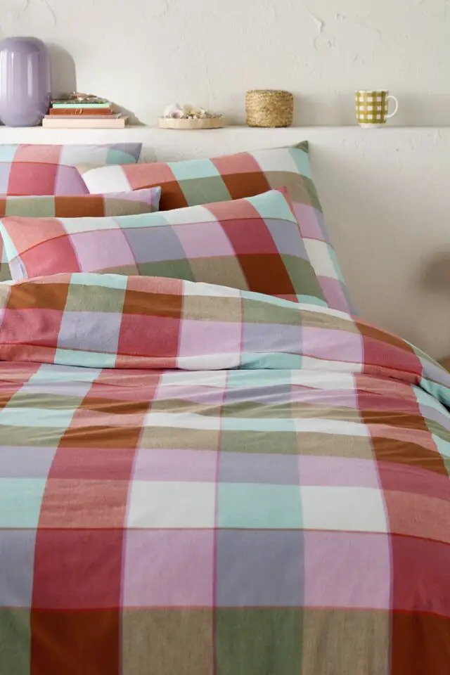 Housse de couette coton lavé à carreaux