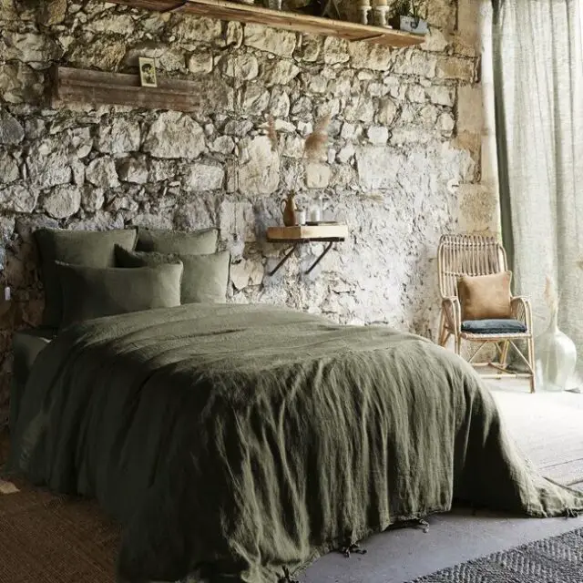 Housse de couette lin français unie  vert