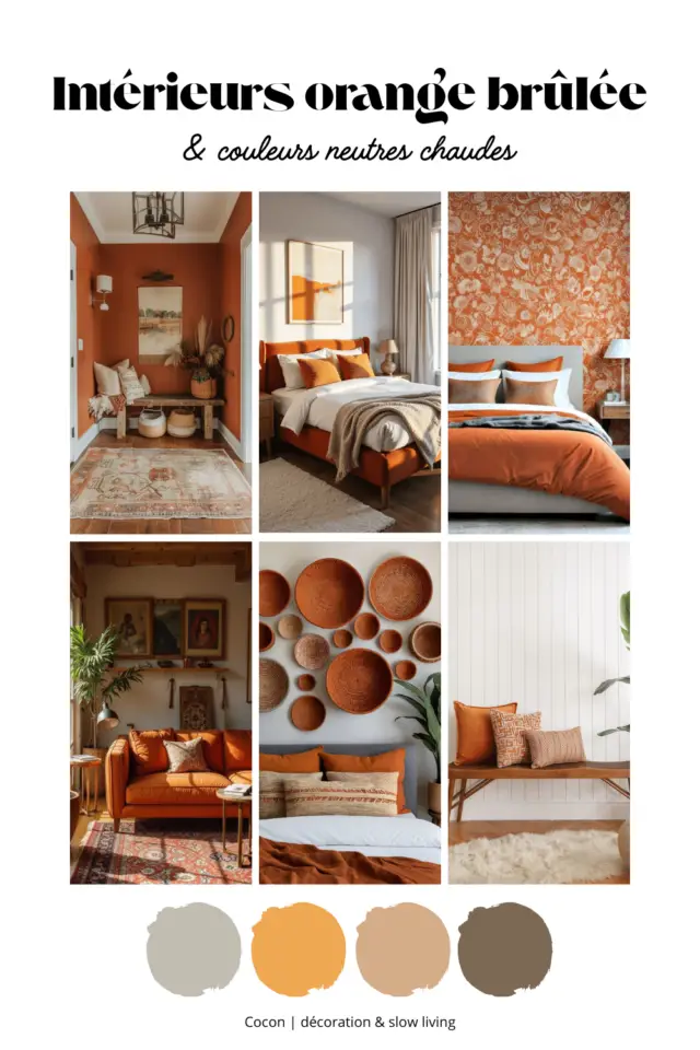 moodbard déco intérieure couleur orange brûlée association couleurs neutres et chaudes 