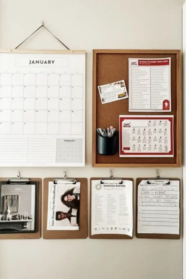 calendrier familial centre de contrôle décoration murale cadre panneau en liège pot à crayon idée pratique slow life 