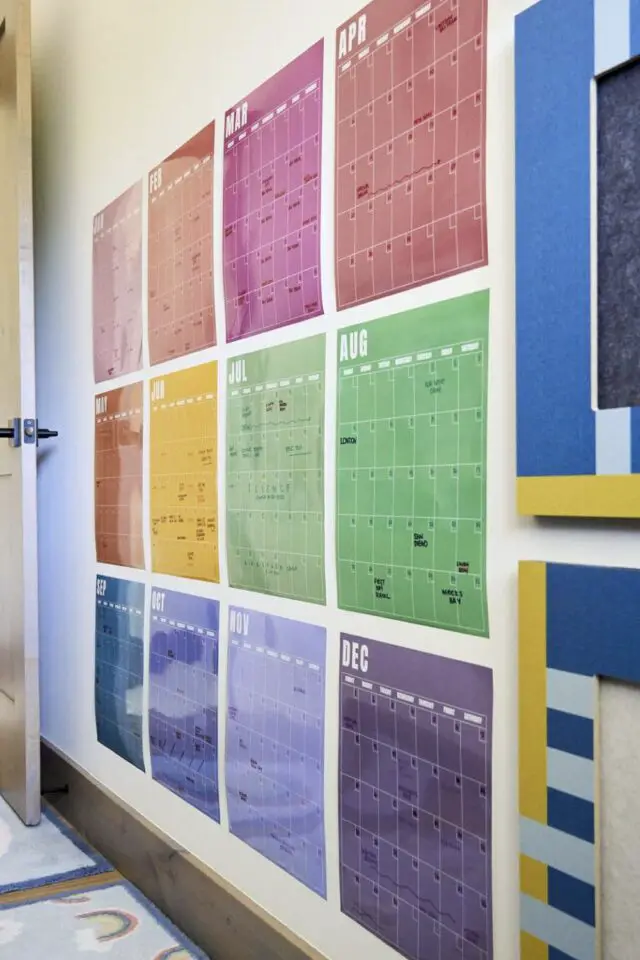 calendrier familial centre de contrôle décoration murale couleur idée originale page A4 calendrier annuel 