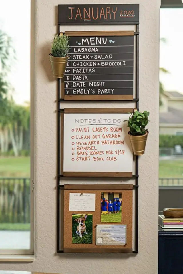 organisation vie de famille déco murale exemple menu notes photo pan de mur petit espace exemple 