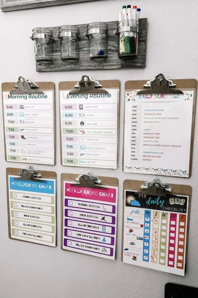 organisation vie de famille déco murale exemple facile à faire adaptable planche avec pince crayon pour ne rien oublier 