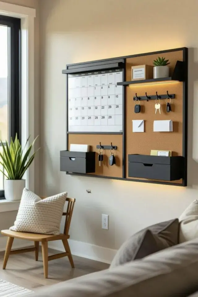 organisation vie de famille déco murale exemple panneau liège calendrier perpétuel boite rangement clef étagère 