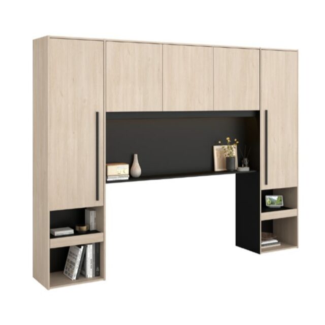 Tête de lit ponte 265cm avec deux tables de chevet et éclairage led