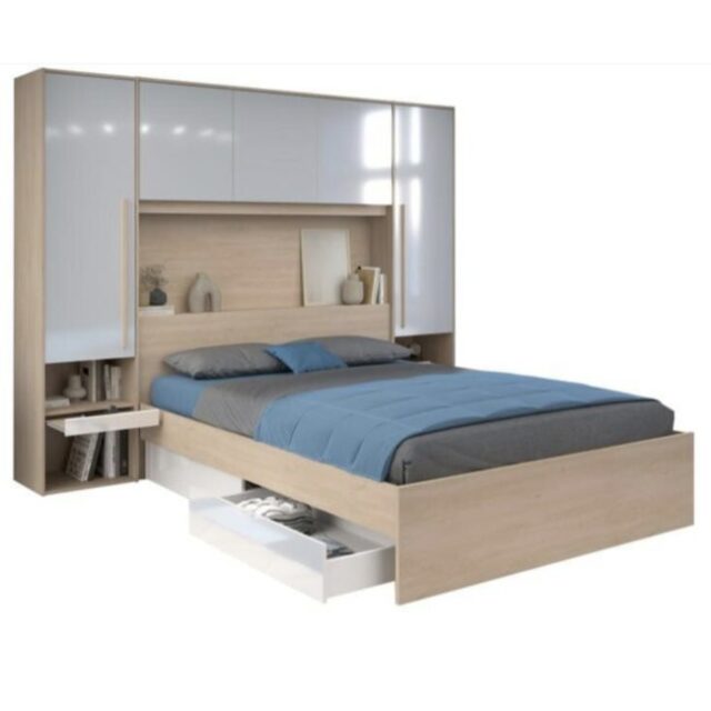 Lit pont 160 x 200 cm avec rangements - avec LEDs