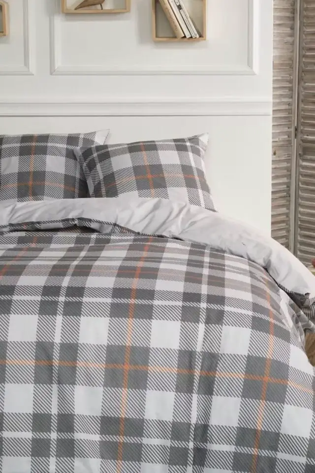 Flanelle - Parure de lit imprimé A carreaux coton 260x240cm
