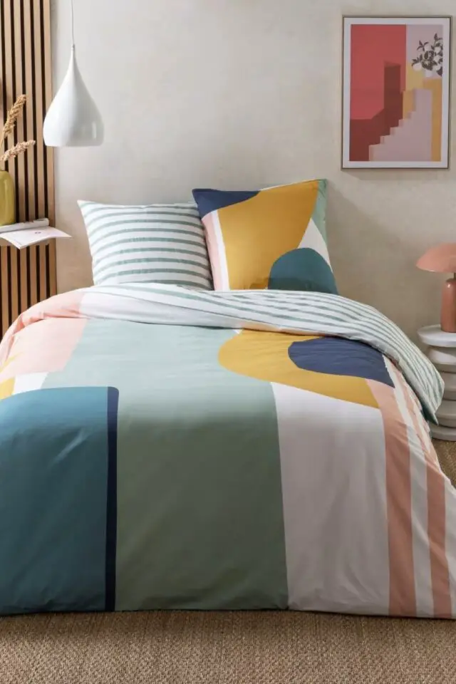 Parure de lit 2 personnes géométrique à rayures 240x220cm - Maisons du Monde