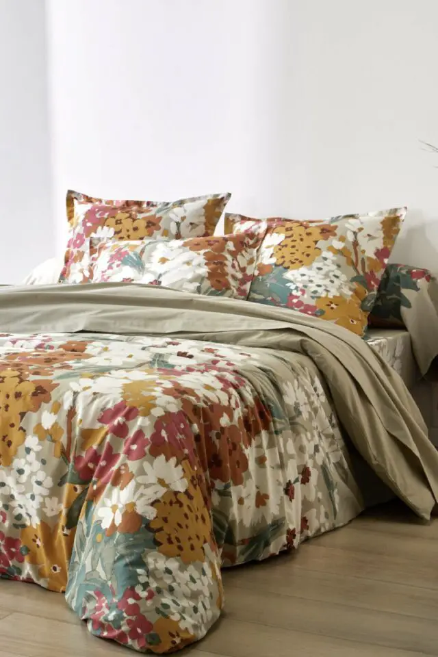 Linge de lit Capucine en coton imprimé floral couleur chaude 