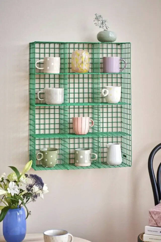rangement mug placard cuisine petit rangement mural filaire couleur verte moderne simple à accrocher petut casier 9 tasses 