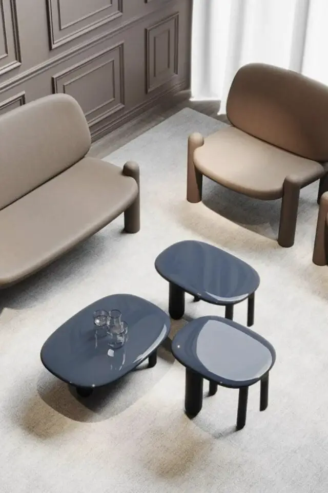 Table basse Tottori bois bleu / 4 pieds design arrondi bleu 