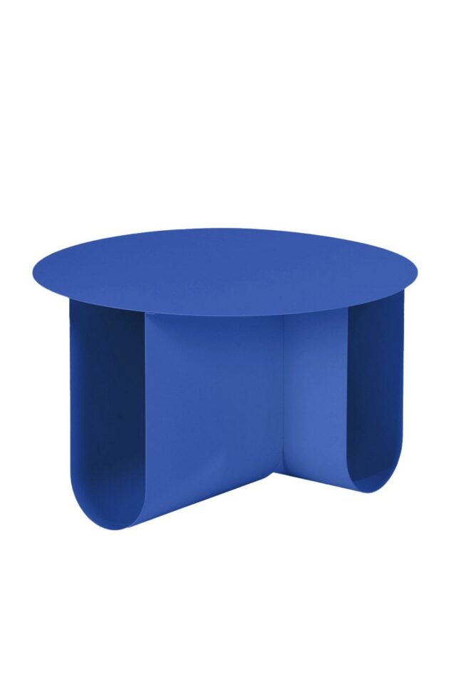 Table basse ronde en métal couleur bleu électrique 
