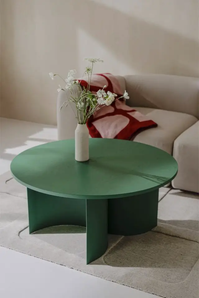 Table basse ronde en bois de frêne, vert