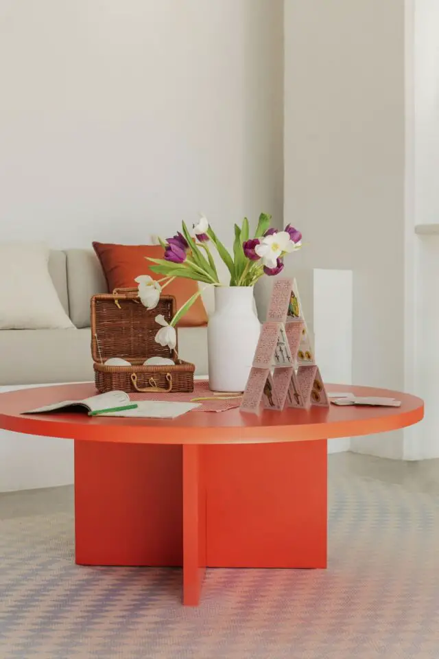  Table basse ronde, panneau stratifié de 3cm rouge Flamme 100cm