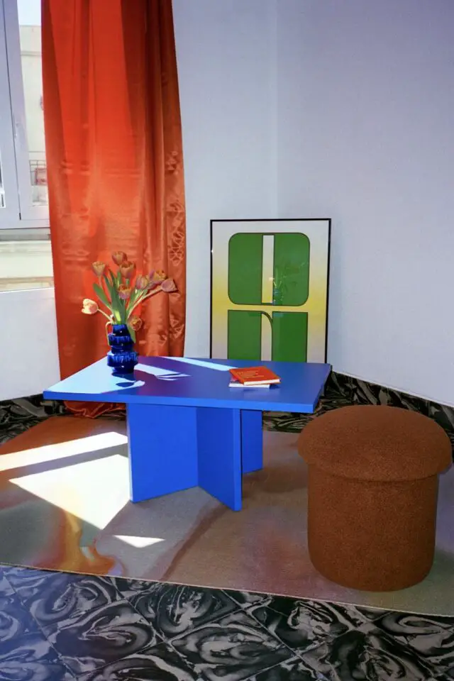 Table basse panneau stratifié de 3cm, bleu Prusse 100x60cm