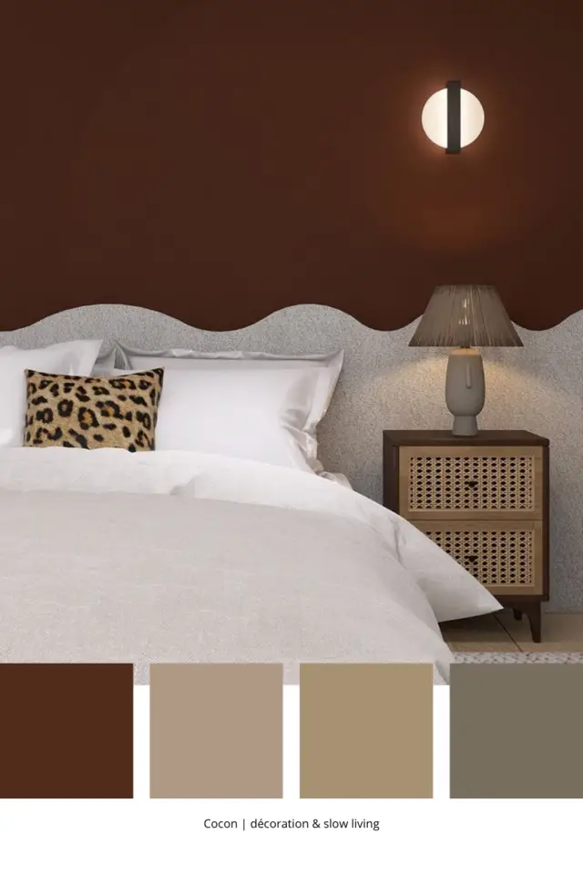 association de couleurs avec du bordeaux chambre tête de lit gris chiné peinture parure blanche coussin léopard touche de beige association de couleurs avec du bordeaux chambre tête de lit gris chiné peinture parure blanche coussin léopard touche de beige