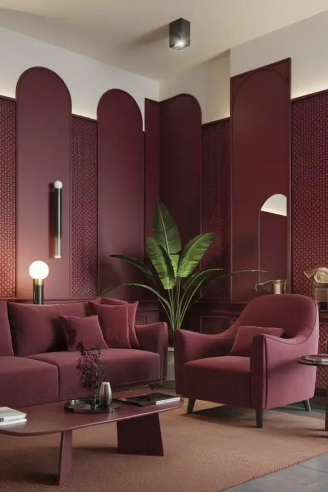 bordeaux décoration intérieure chic salon élégant canapé et fauteuil coordonnés à la déco murale pas ordinaire plante verte bordeaux décoration intérieure chic salon élégant canapé et fauteuil coordonnés à la déco murale pas ordinaire plante verte