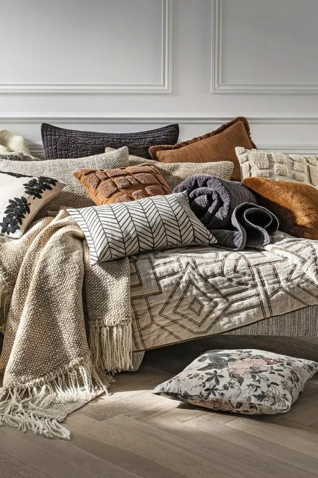 Housse de coussin en lin et coton