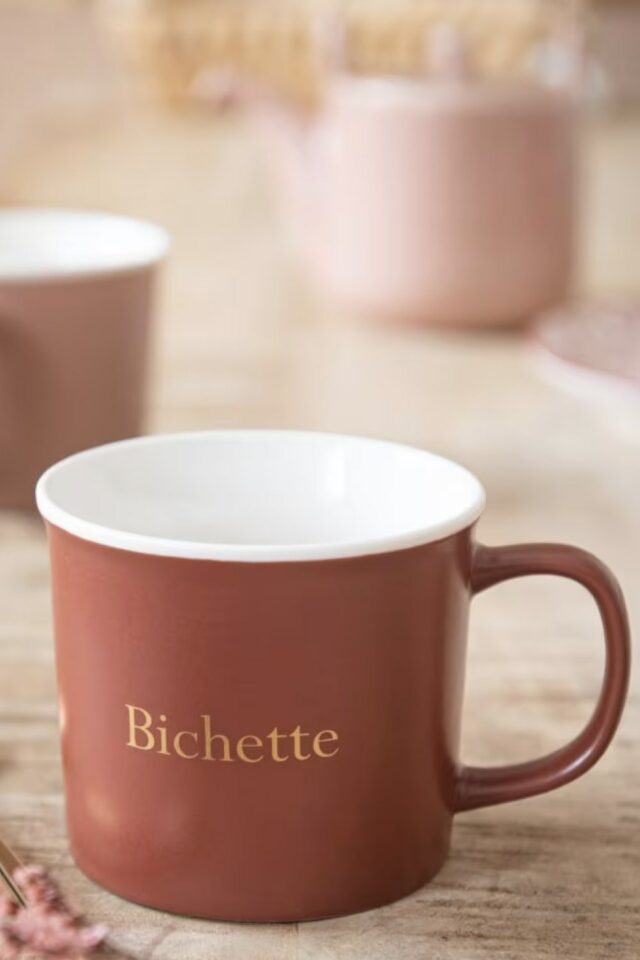 Mug en porcelaine rose imprimée lot de 2 surnom bichette Mug en porcelaine rose imprimée lot de 2 surnom bichette