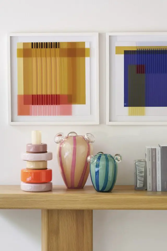 Vase 5 anneaux en verre soufflé, H32 cm design coloré Vase 5 anneaux en verre soufflé, H32 cm design coloré