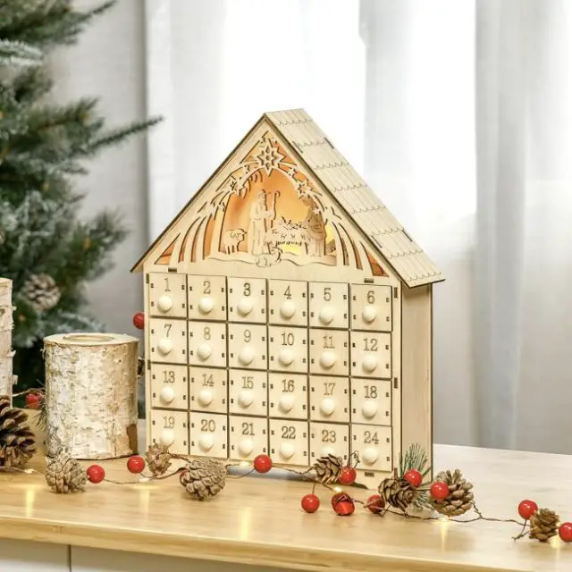 Calendrier de l'Avent en bois décoration de crèche de Noël 24 tiroirs naturel Calendrier de l'Avent en bois décoration de crèche de Noël 24 tiroirs naturel