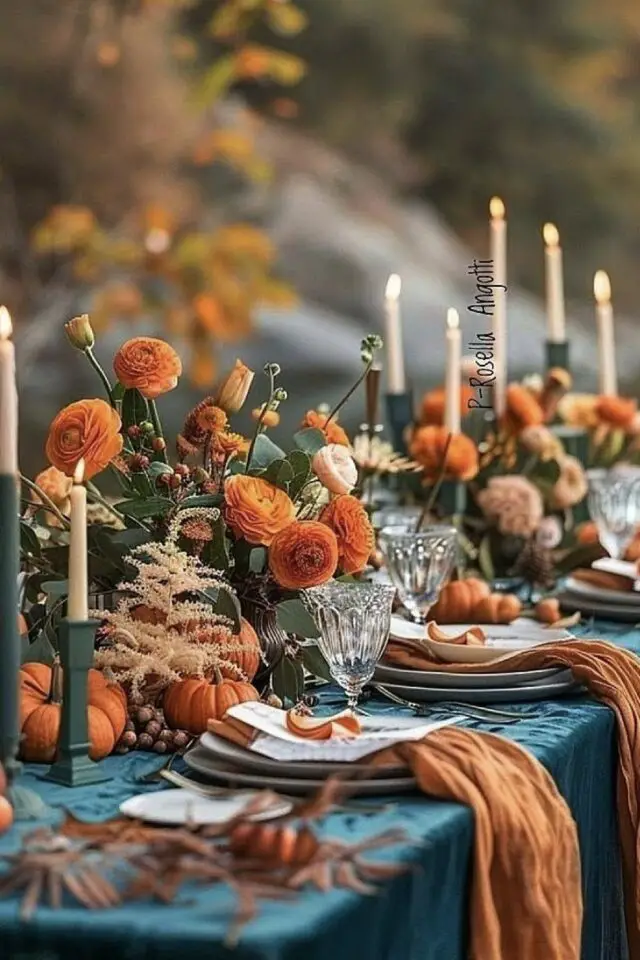 déco mariage couleur bleu sarcelle idée table avec orange bohème 