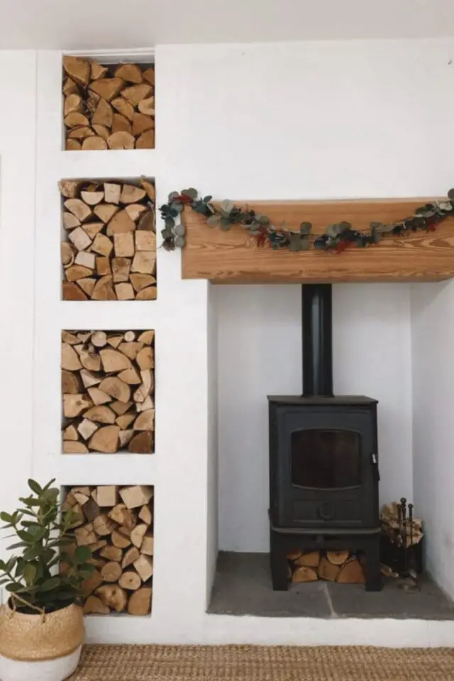 déco mur derrière poêle à bois peinture niche blanche bois simple moderne cosy déco mur derrière poêle à bois peinture niche blanche bois simple moderne cosy