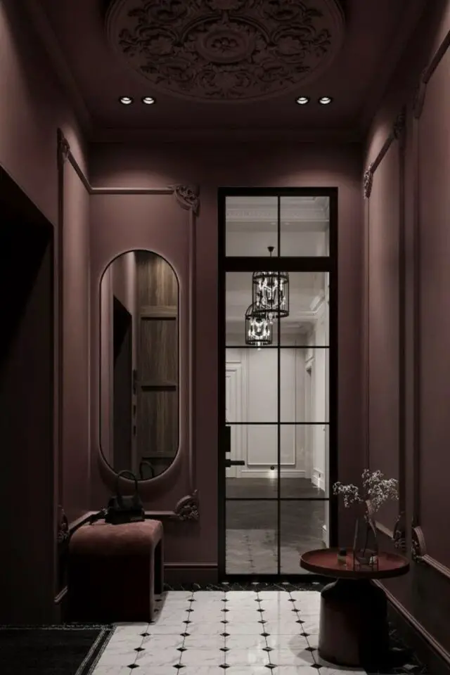 décoration intérieure monochrome chic et classe couloir peinture sourde et mate brun élégant mobilier en ton sur ton 