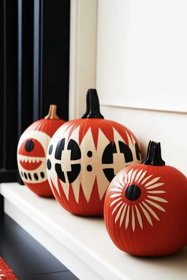 Halloween citrouille peinture rouge blanc noir idée originale à faire soi-même Halloween citrouille peinture rouge blanc noir idée originale à faire soi-même