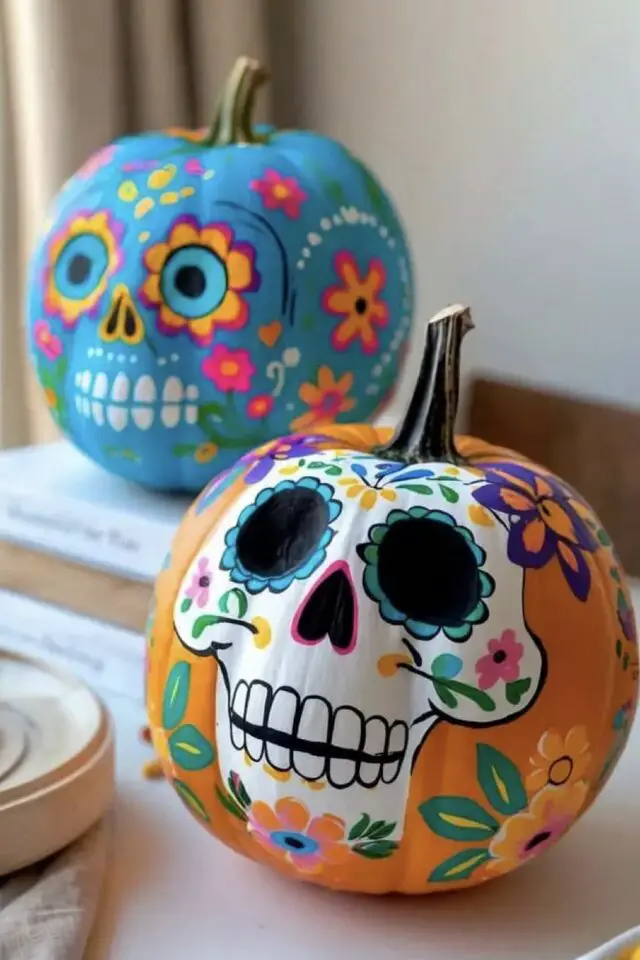 Halloween citrouille peinture inspiration day of the dead Mexique bricolage à faire soi-même ludique Halloween citrouille peinture inspiration day of the dead Mexique bricolage à faire soi-même ludique