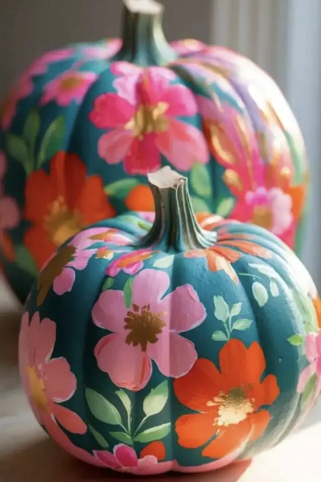 Halloween citrouille peinture décor floral multicolore fêtes chic Halloween citrouille peinture décor floral multicolore fêtes chic