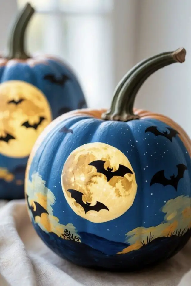 Halloween décor citrouille peinture décor paysage lune chauve-souris DIY pour adulte Halloween décor citrouille peinture décor paysage lune chauve-souris DIY pour adulte