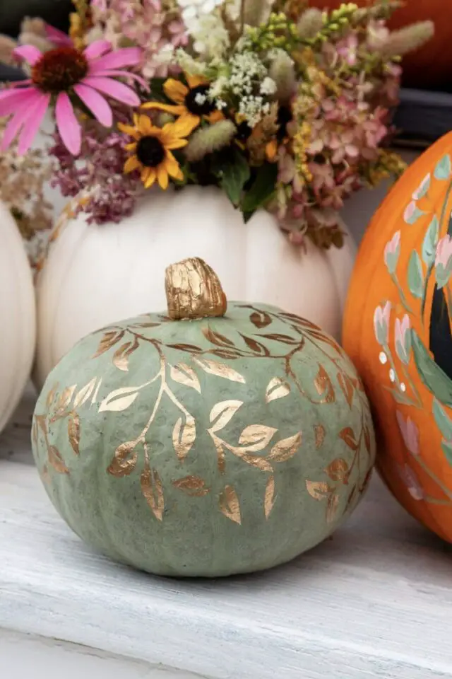 Halloween créatif citrouille peinte exemple vert et or élégant et chic naturel loisirs créatifs adulte DIY Halloween créatif citrouille peinte exemple vert et or élégant et chic naturel loisirs créatifs adulte DIY