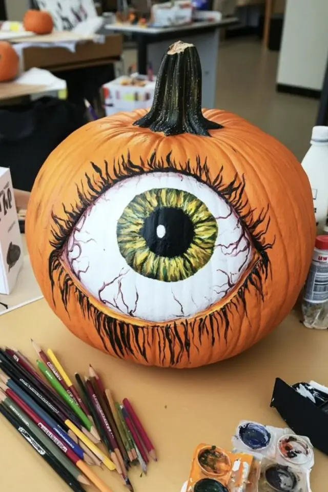 Halloween créatif citrouille peinte exemple DIY adulte bricolage peinture oeil effrayant Halloween créatif citrouille peinte exemple DIY adulte bricolage peinture oeil effrayant